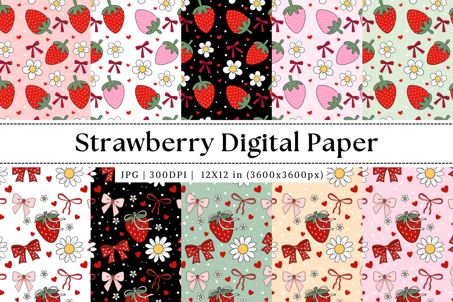 Strawberry Pattern Digital Paper Graphic by Lily Kairie · Creative Fabrica