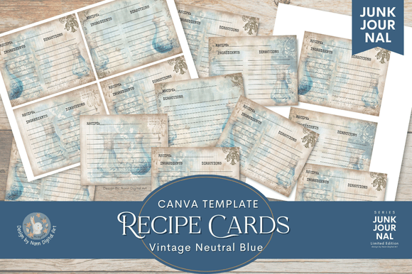 Vintage Recipe Cards Neutral Blue 5x4