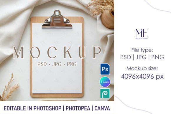 Clipboard Mockup PSD and Canva Template
