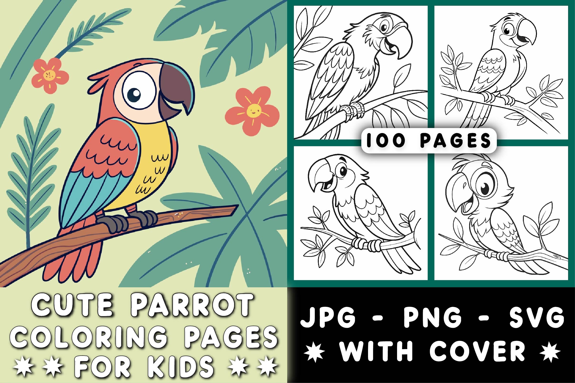 Cute Parrot Coloring Pages for Kids