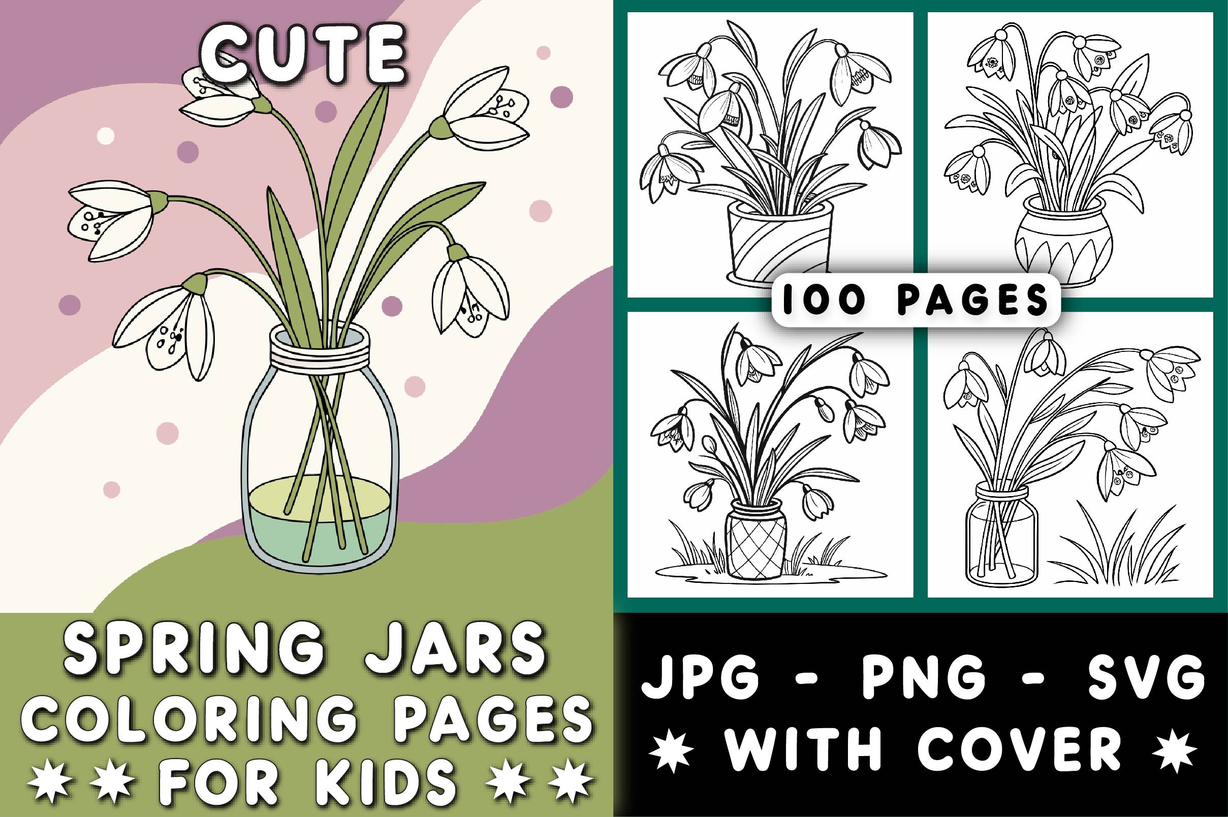 Cute Spring Jars Coloring Pages