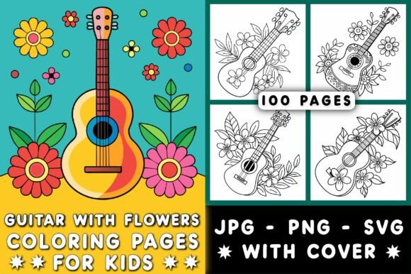 Guitar with Flowers Coloring Pages