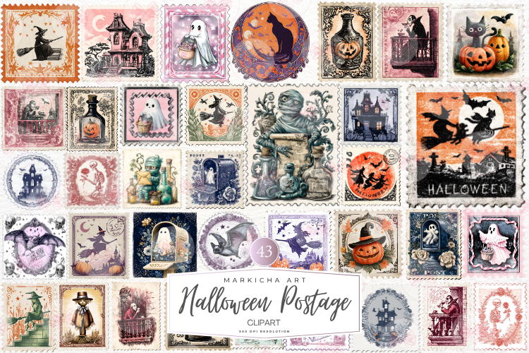 Halloween Postage Stamp Clipart Graphic by Markicha Art · Creative Fabrica