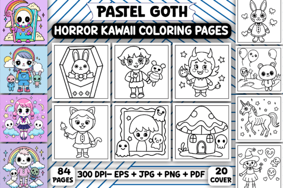 Pastel Goth Horror Kawaii Coloring Pages
