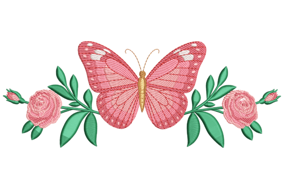 Pink Butterfly with Roses