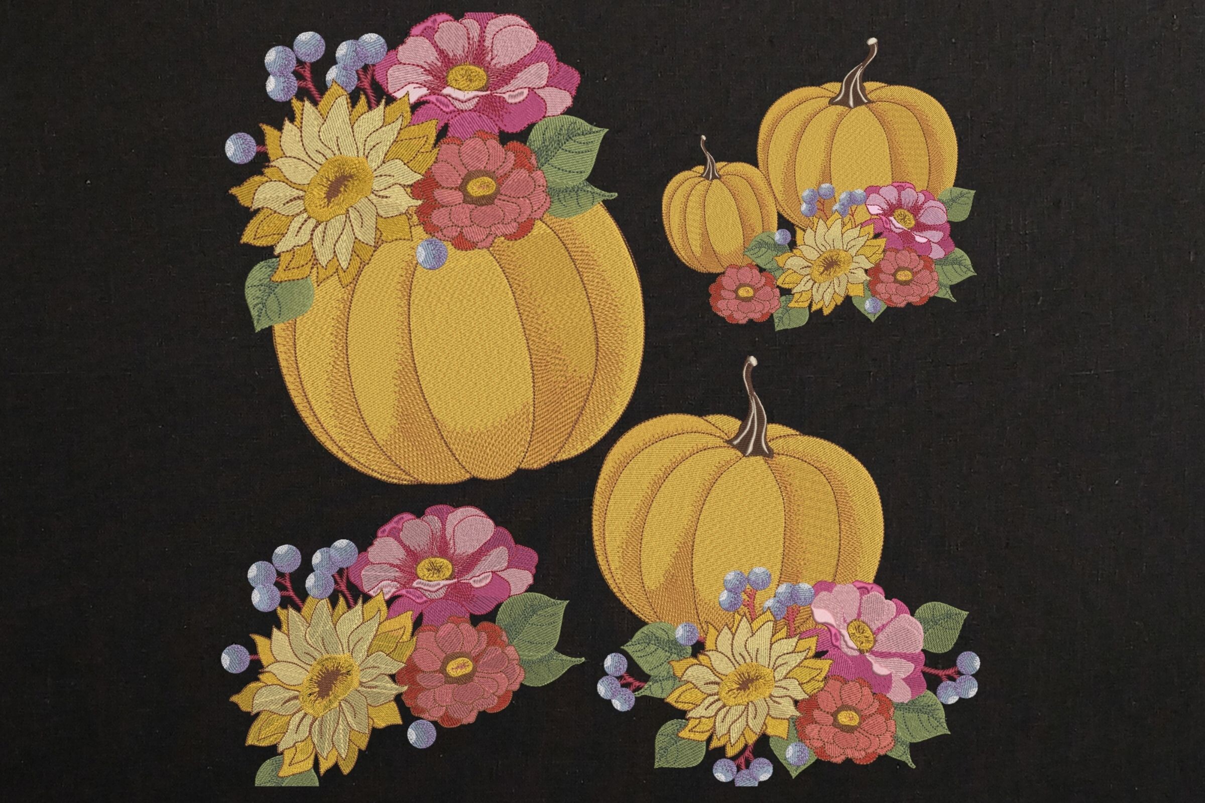 Set 4 Colorful Floral Fall Pumpkins Black · Creative Fabrica