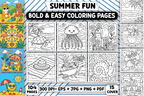 Preview of Summer Fun: Bold and Easy Coloring Pages coloring pages for adults