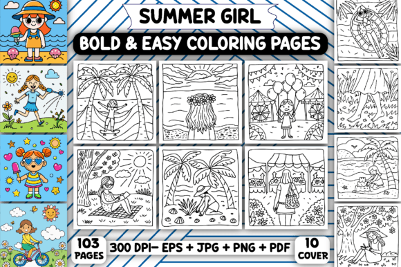 Summer Girl: Bold & Easy Coloring Pages