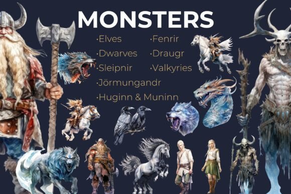 Viking Monsters Norse Sublimation Bundle Graphic by Esch Creative   Creative Fabrica