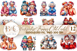 Watercolor Funny Old Ladies Clipart PNG Graphic by BellinnaCraft ...