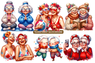 Watercolor Funny Old Ladies Clipart PNG Graphic by BellinnaCraft ...
