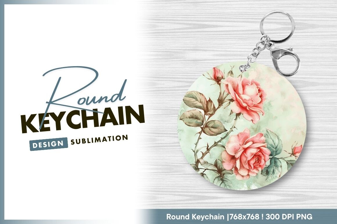 Watercolor Pink Roses Round Keychain Png Graphic by Regulrcrative ...