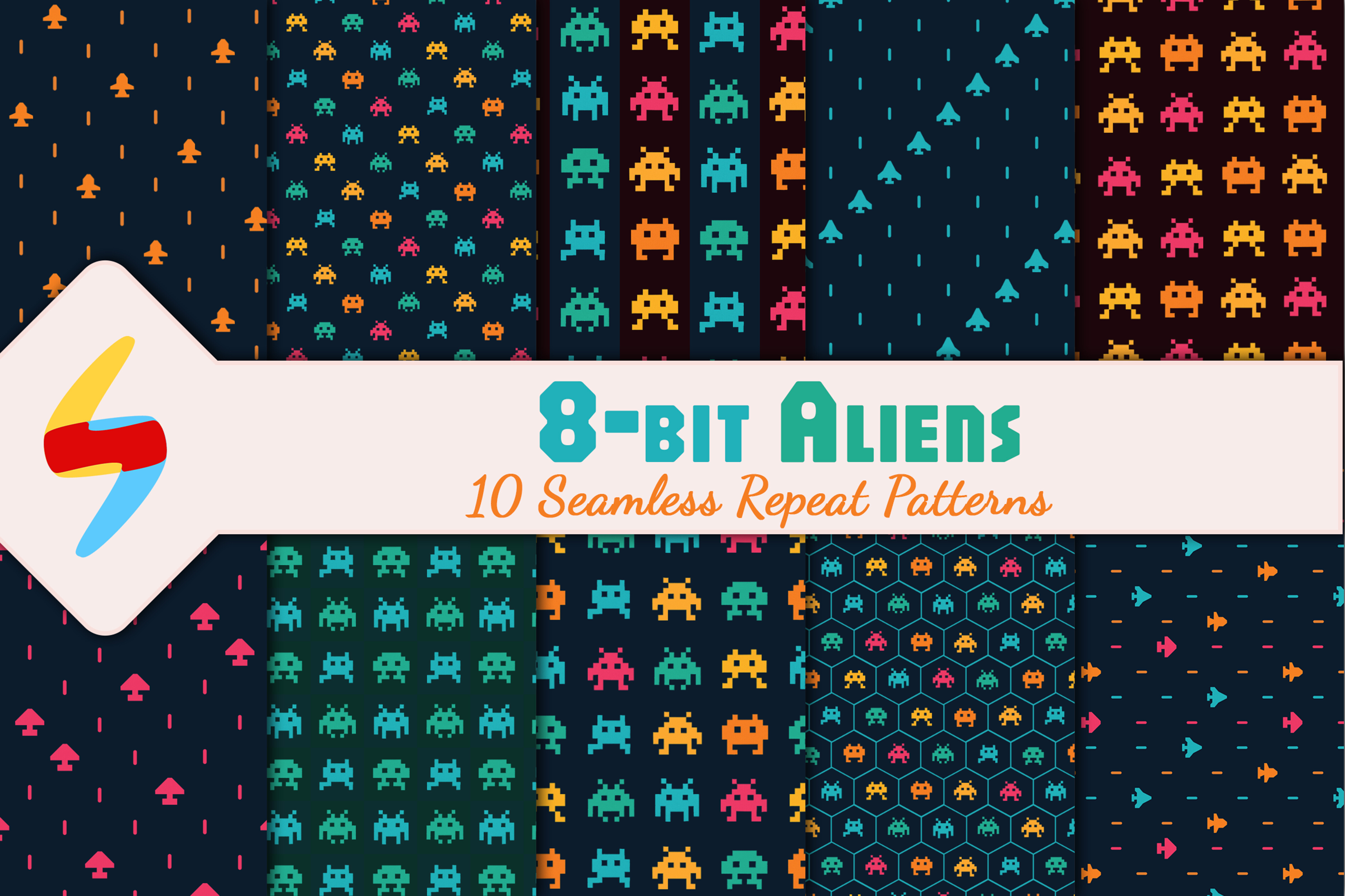 8-Bit Alien Seamless Patterns
