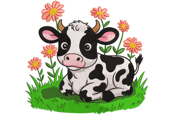 Cow in Flower Field
