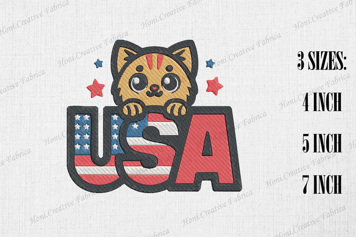 Cute Patriotic Cat USA · Creative Fabrica