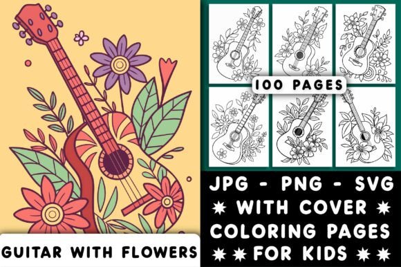 Guitar with Flowers Coloring Pages