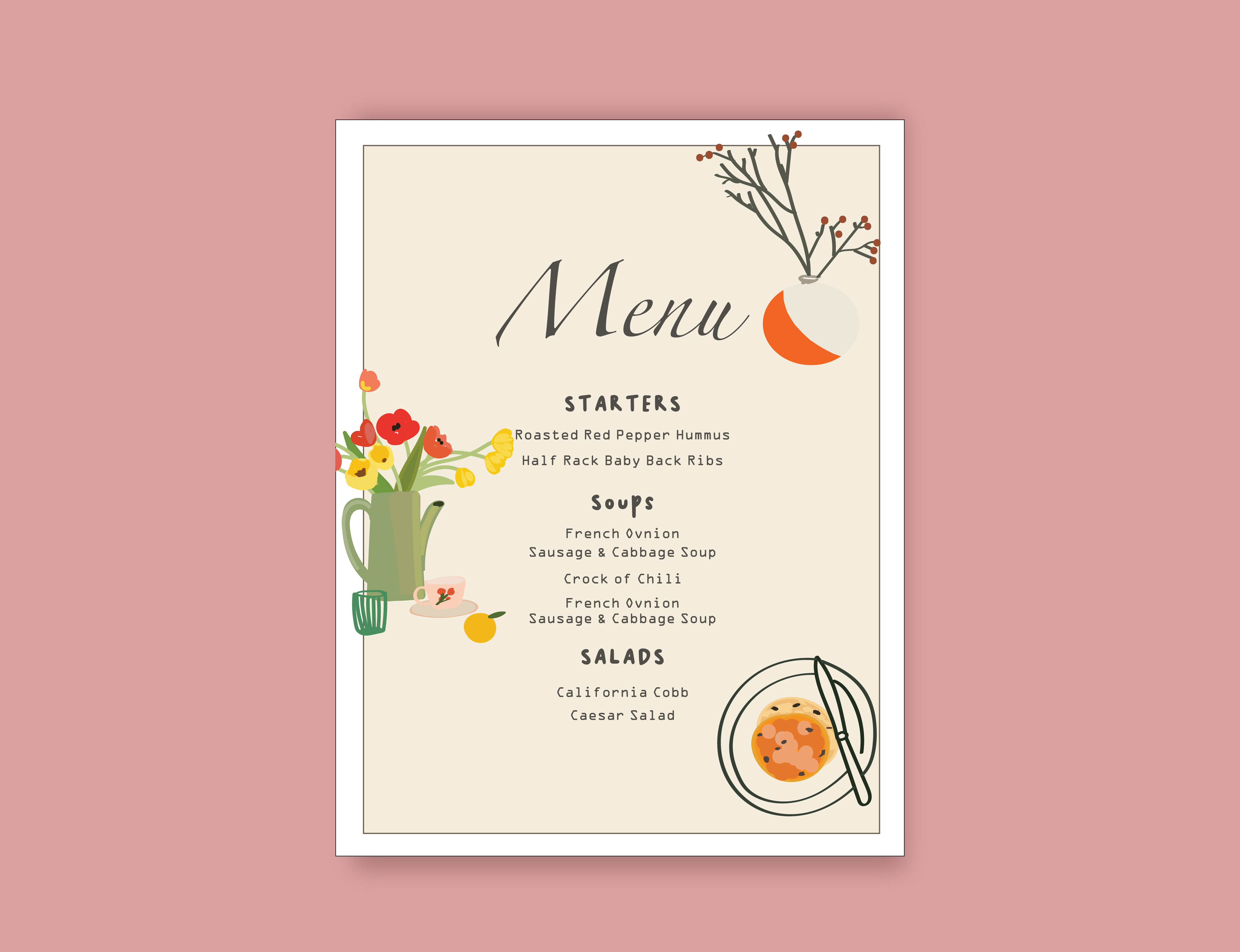 Hand drawn food menu