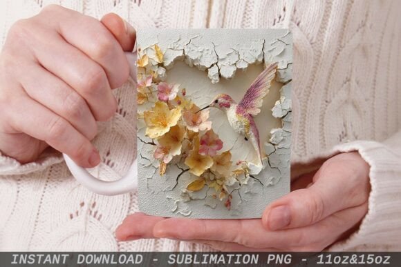 Hummingbird & Flowers 3D Mug Wrap PNG