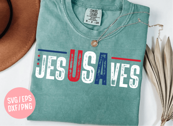 Jesus Saves USA SVG, Faith 4th of July Gráfico Diseños de Camisetas Por Lazy Cat Co.