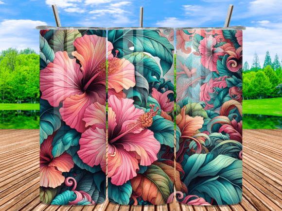 Pink Hibiscus Bloom Pattern Tumbler Wrap