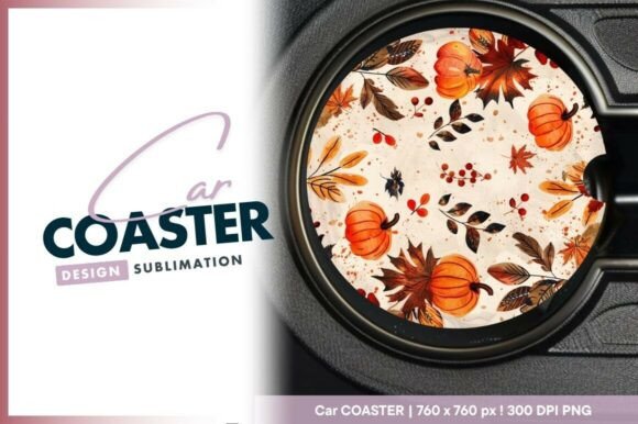 Autumn Themed Round Car Coaster Png