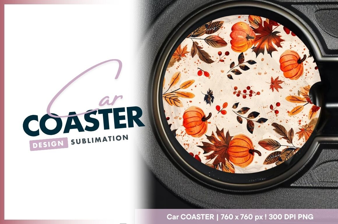 Autumn Themed Round Car Coaster Png