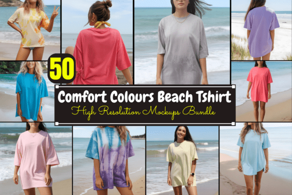 Comfort Colours Beach Tshirt Mockups Bun Gráfico Mockups de Productos Por Mockups Verse Pro