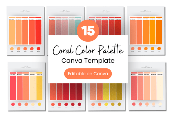 Coral Canva color palette template with hex codes