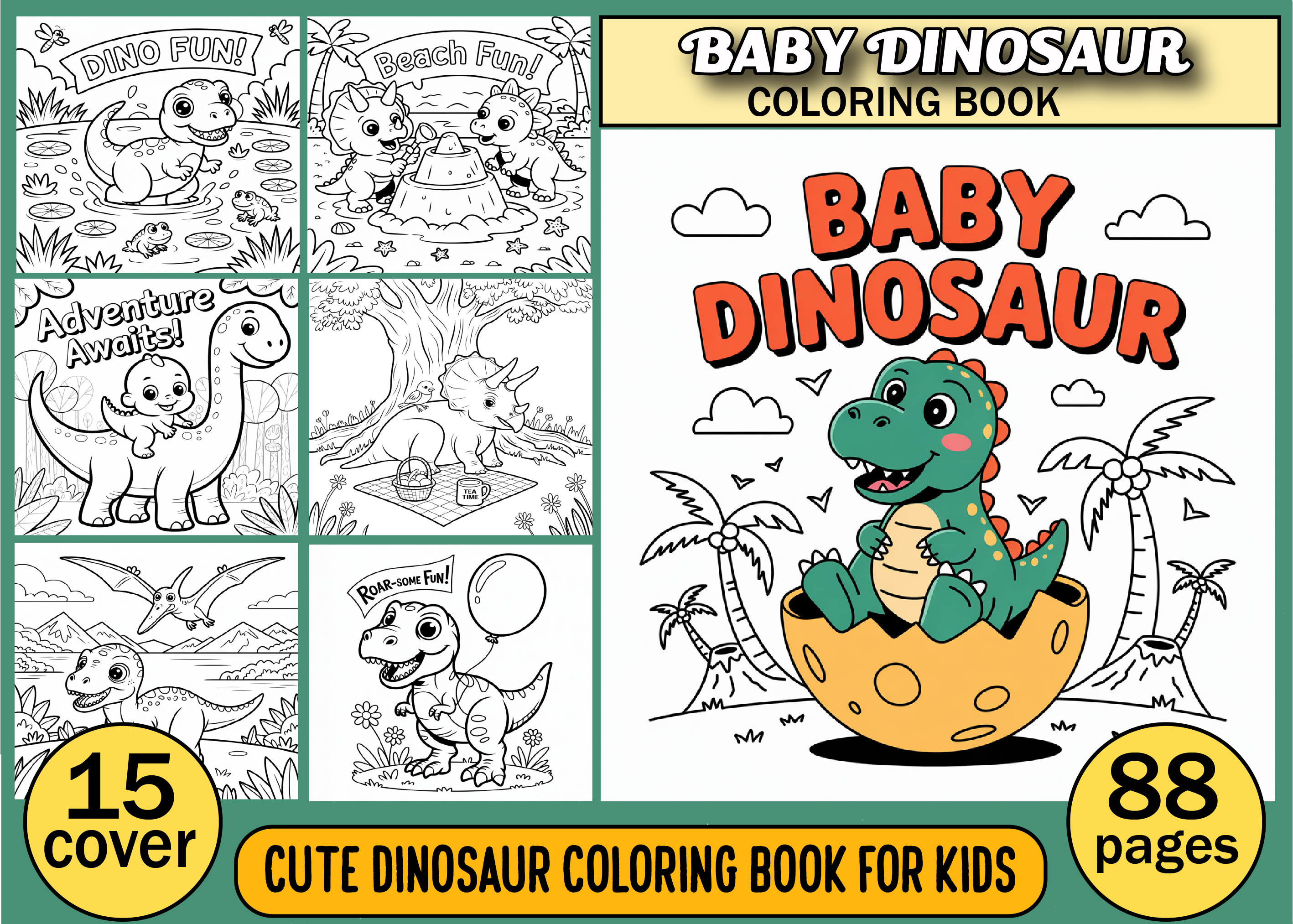 Cute Dinosaur Coloring Book for Kids