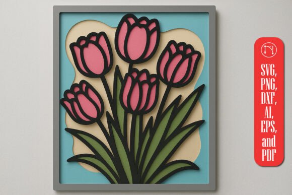 Layer Tulips 3D Shadow Box SVG Cut File Shadow Boxes 3D SVG Craft By NGISED