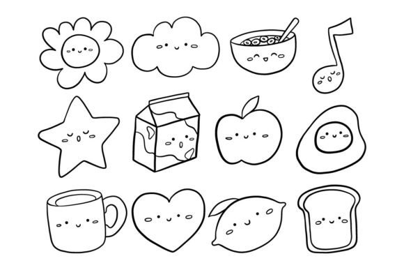 Line Art Kawaii Face Character