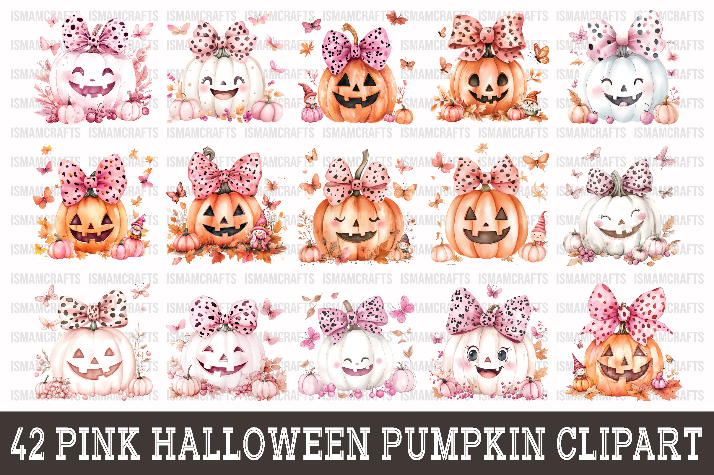 Pink Halloween Pumpkin Clipart Bundle Graphic by IsmamCrafts · Creative ...