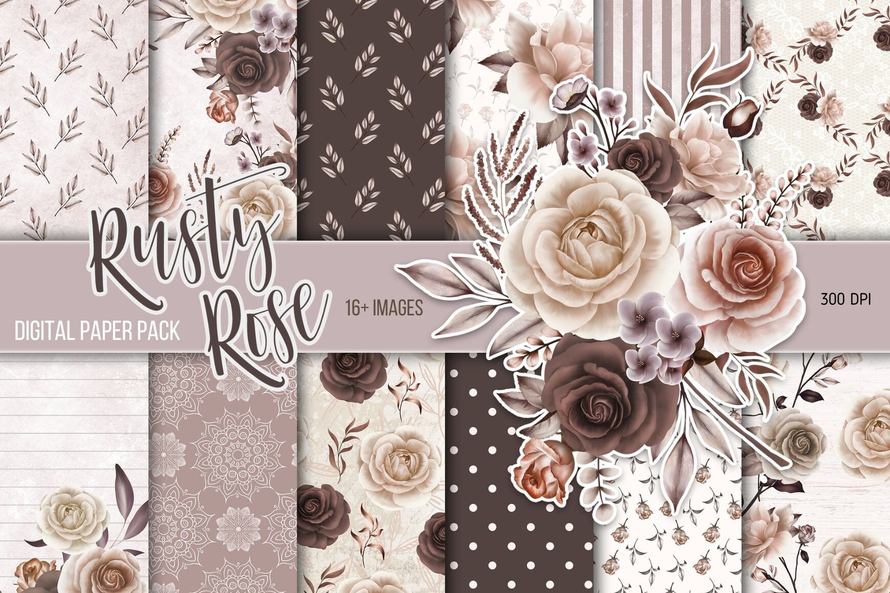 Rusty Rose Digital Papers Graphic by StudioShvera · Creative Fabrica