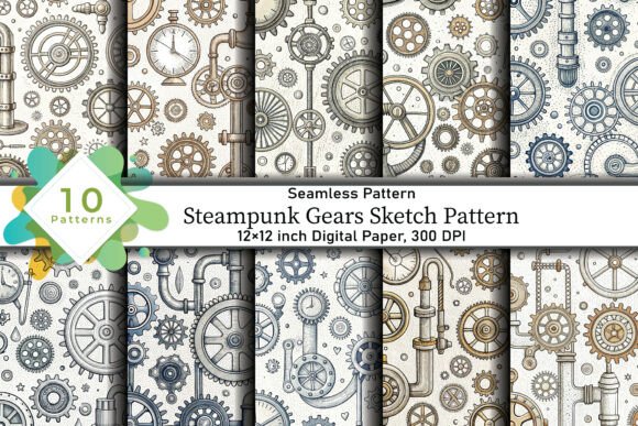 Steampunk Gears Sketch Pattern