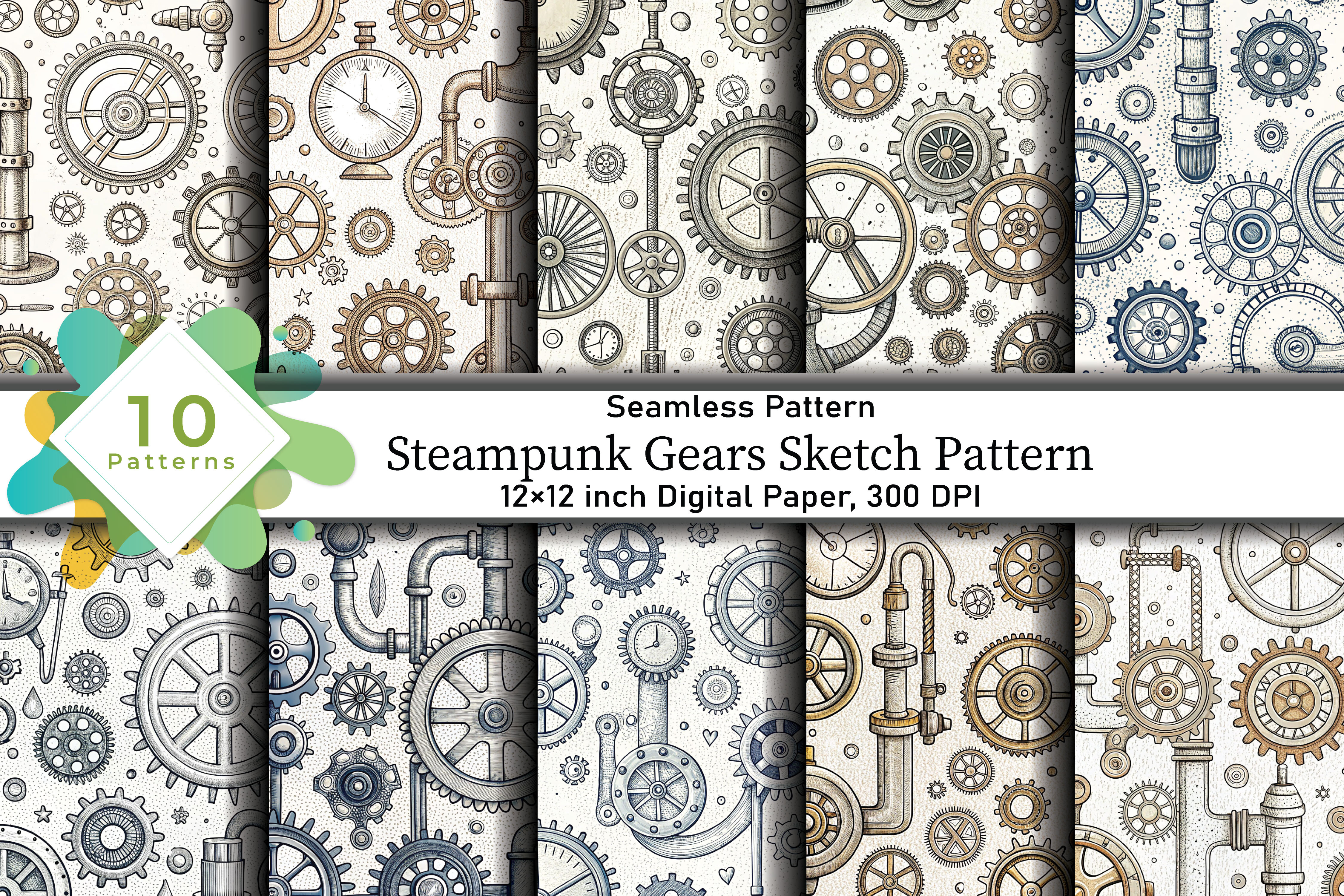 Steampunk Gears Sketch Pattern