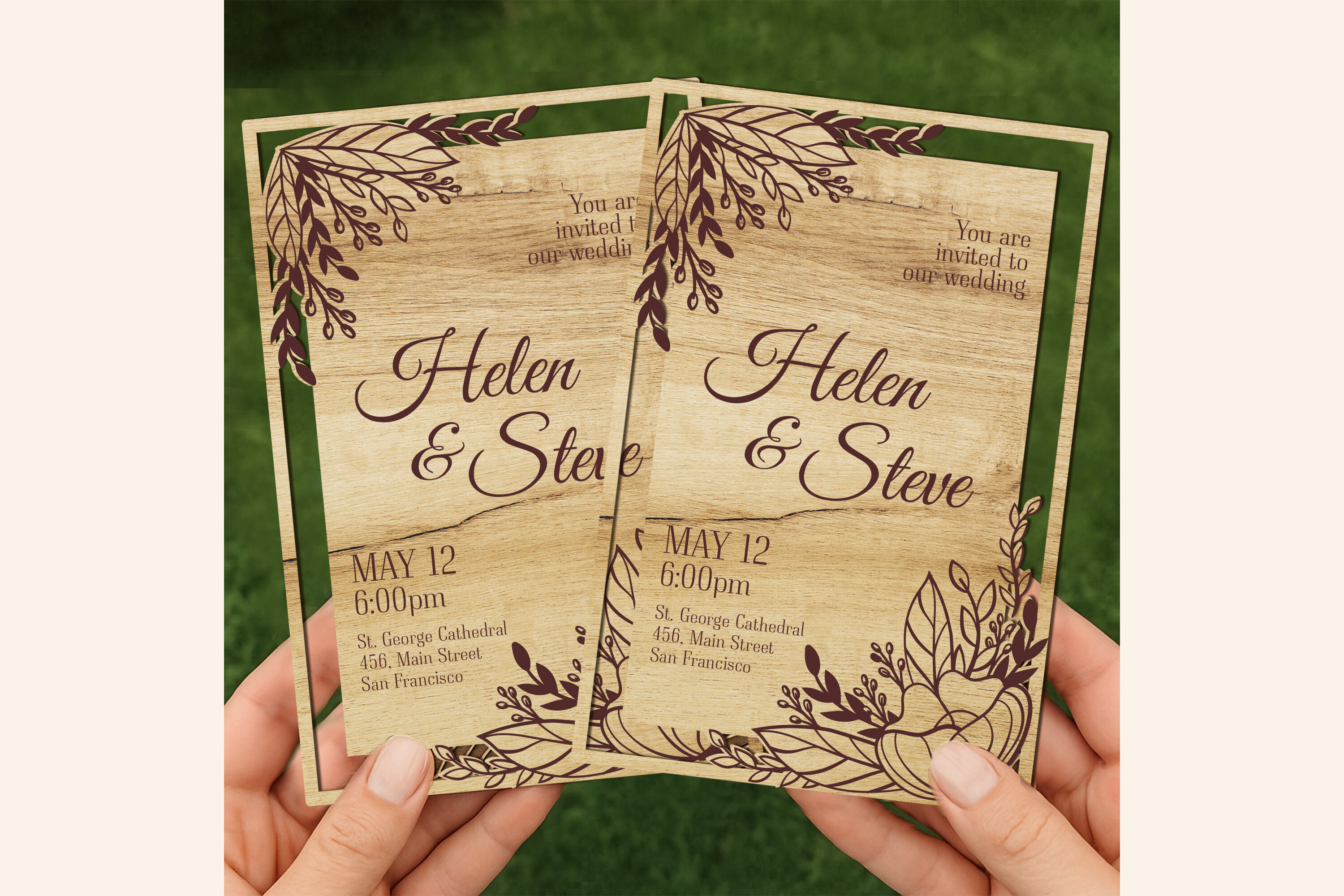 Wood Wedding Invitation, Wedding Card