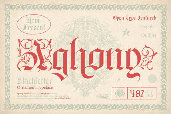 Preview specimen of Aghony blackletter font