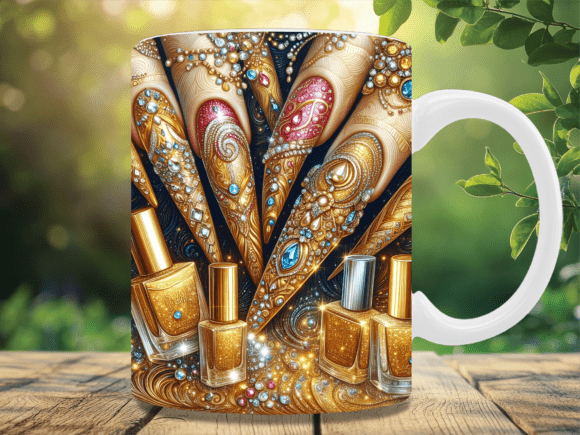 Elegant Floral Nail Mug Wrap Design Graphics