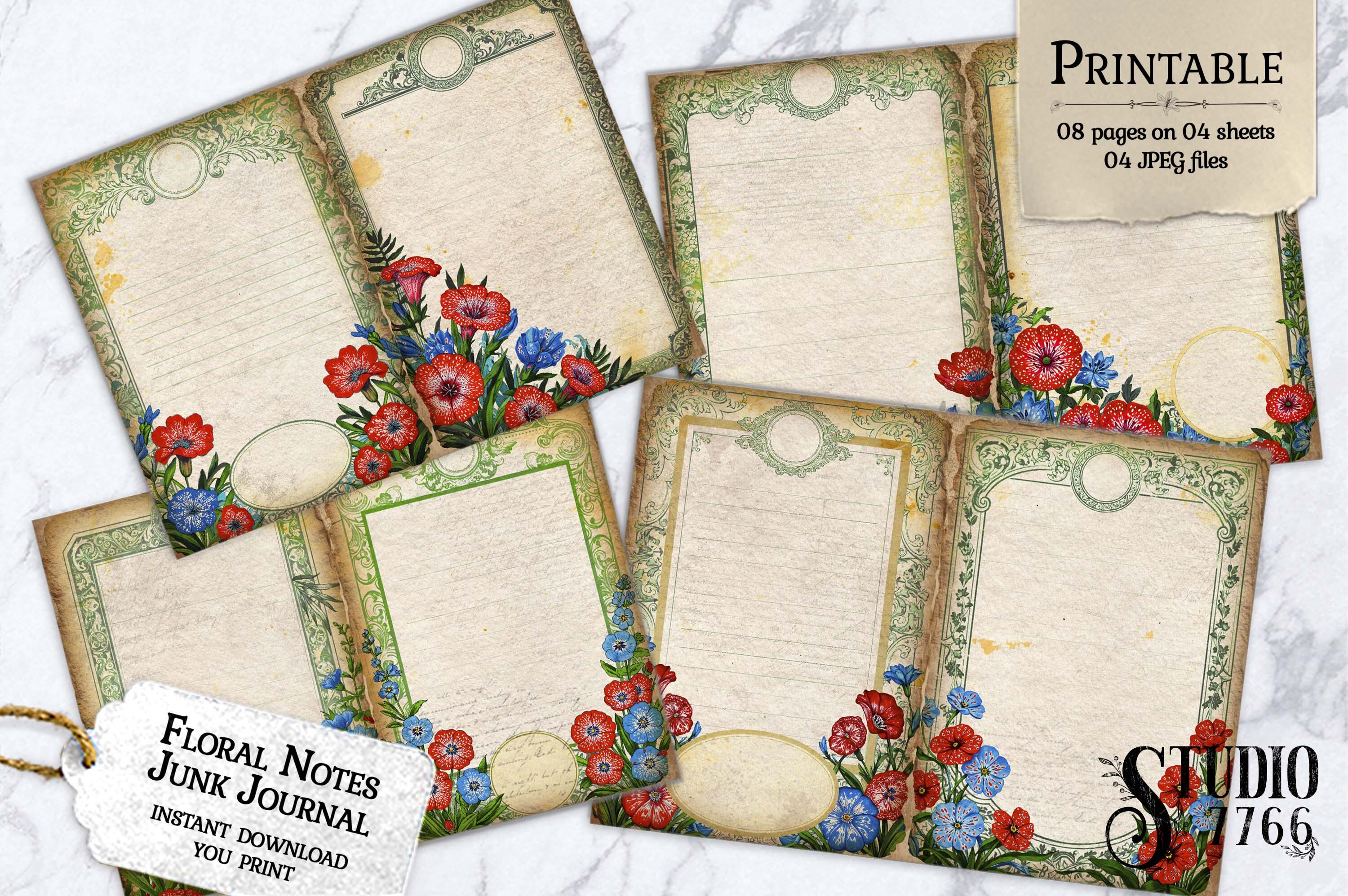 Floral Notes Junk Journal Pages Graphic by Studio 7766 · Creative Fabrica