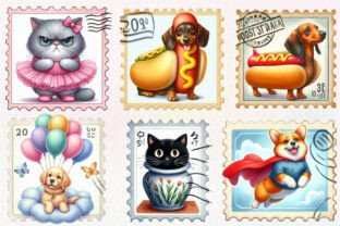 Funny Dog and Cat Postage Stamps Clipart Graphic by Dreamshop ...