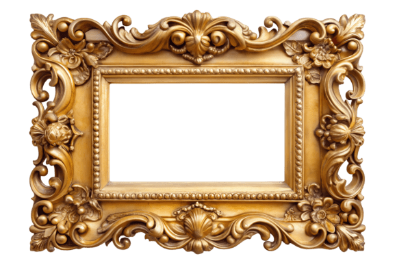 Ornate Gold Picture Frame Isolated PNG