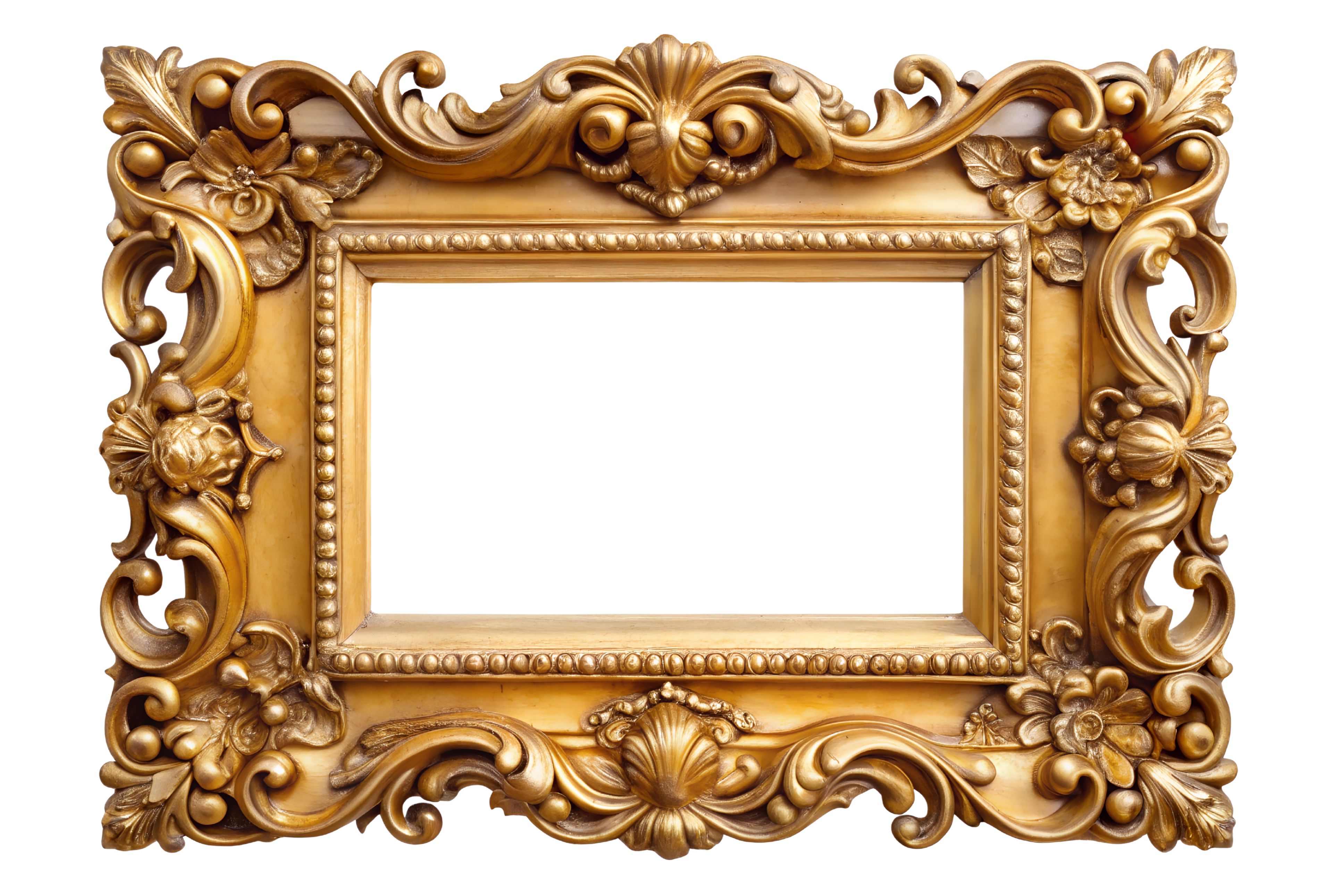 Ornate Gold Picture Frame Isolated PNG