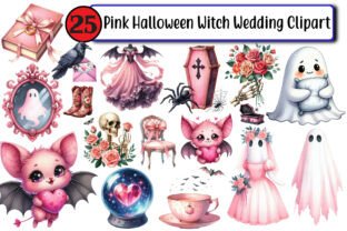 Pink Halloween Witch Wedding Clipart Graphic by Design Market ...