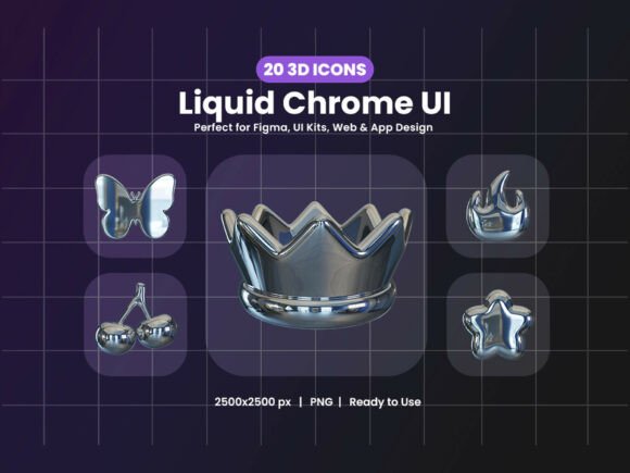 3D Liquid Chrome UI Icons