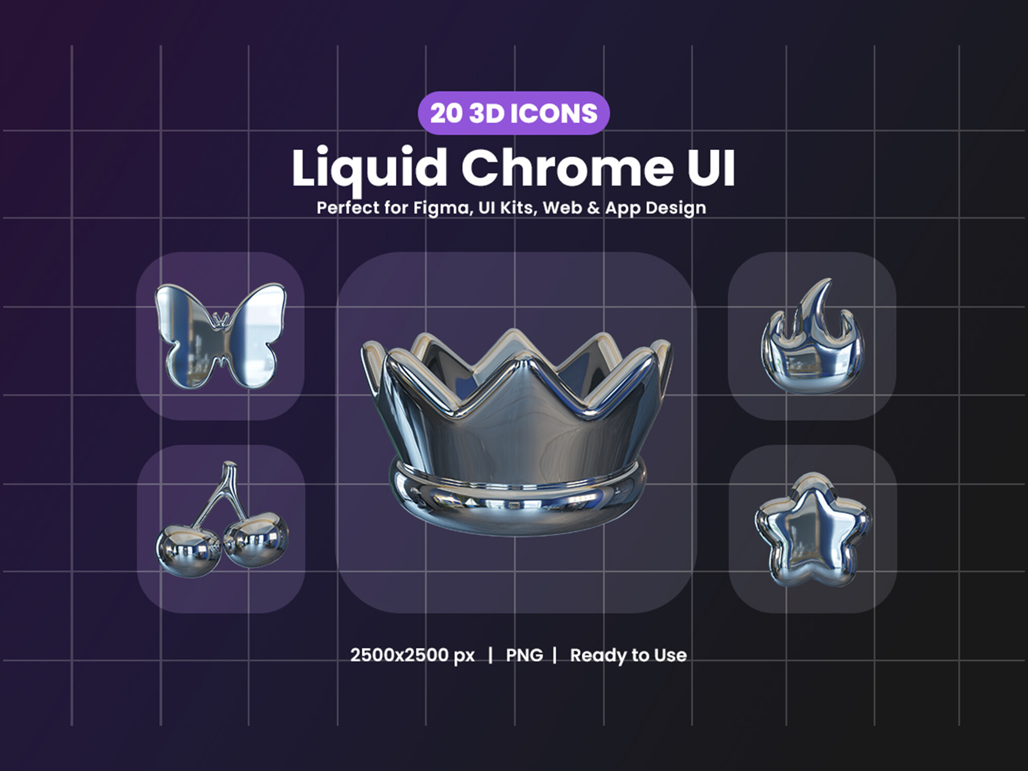 3D Liquid Chrome UI Icons