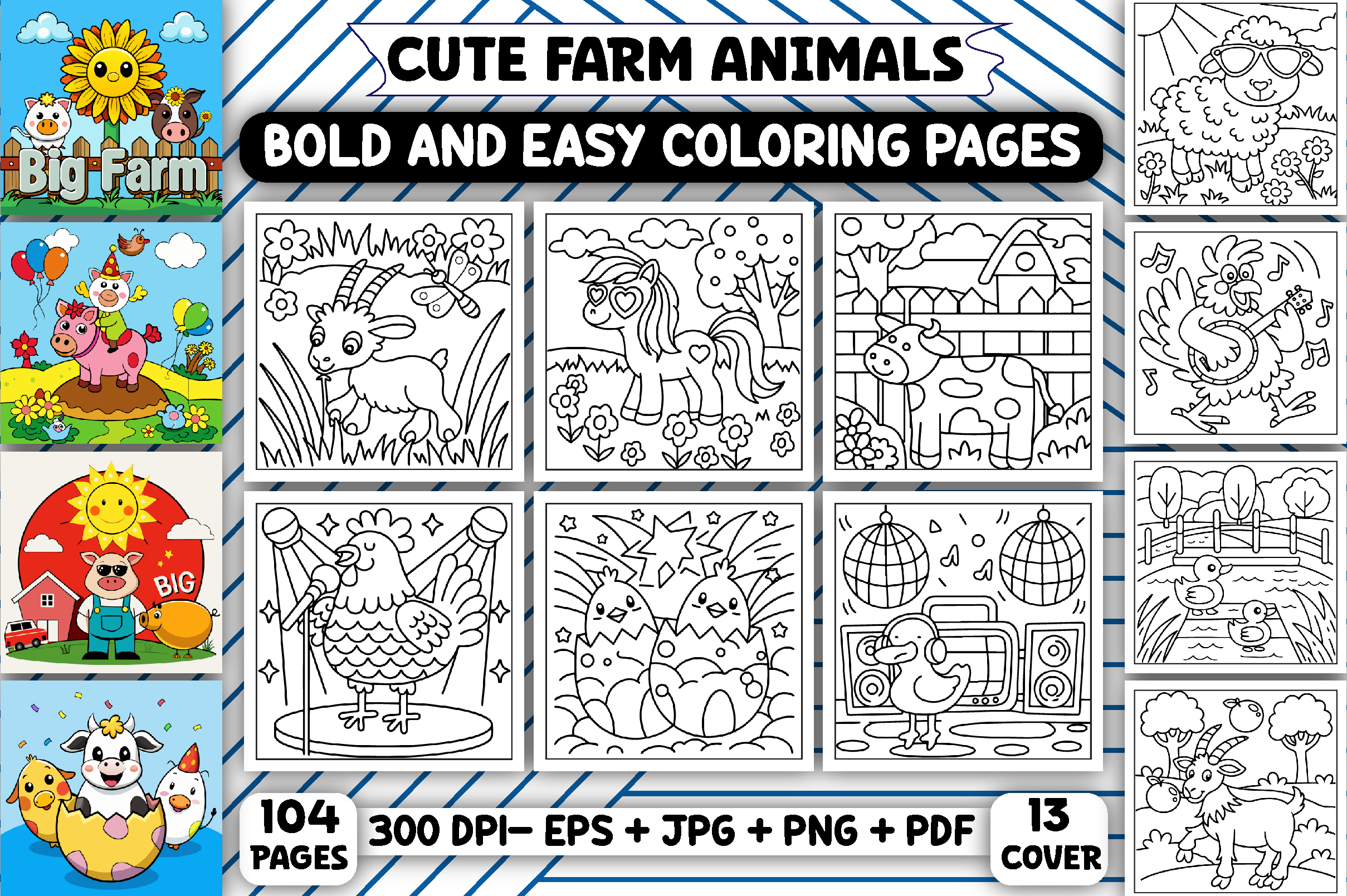 Easy - Cute Farm Animals Coloring Pages