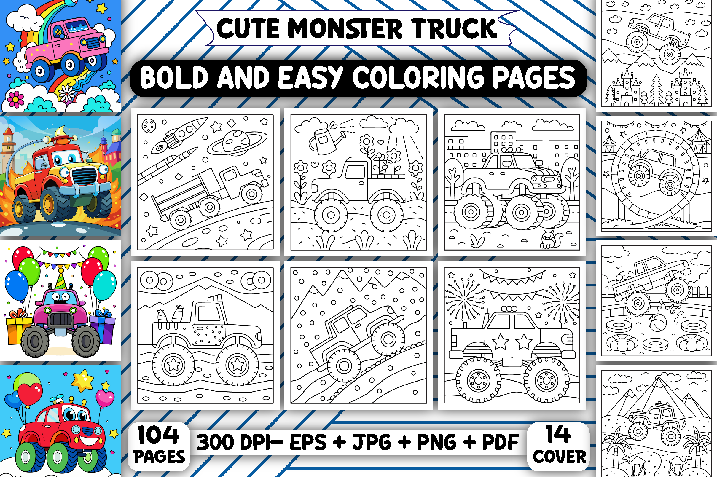 Easy- Cute Monster Truck Coloring Pages