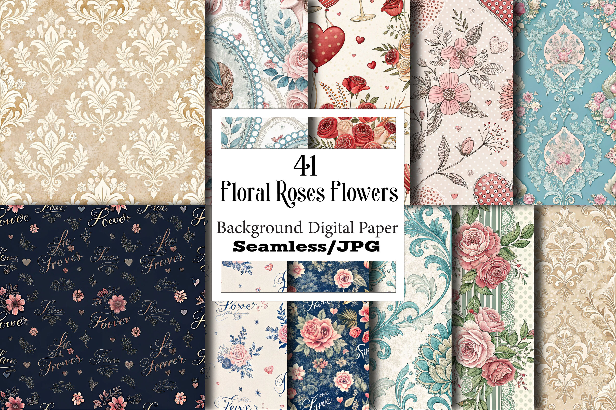 Floral Roses Flowers Seamless Pattern Graphic by Vintage · Creative Fabrica