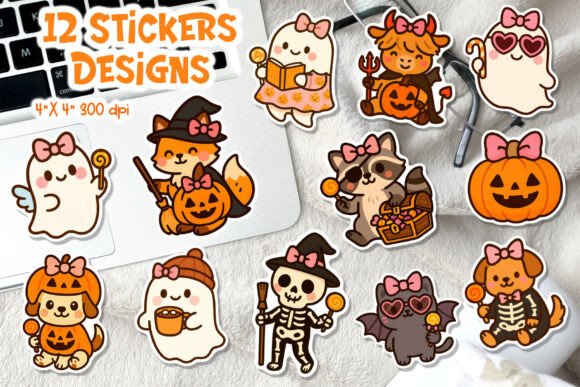 Halloween Coquette Stickers Printable Graphic Illustrations By manechaeva