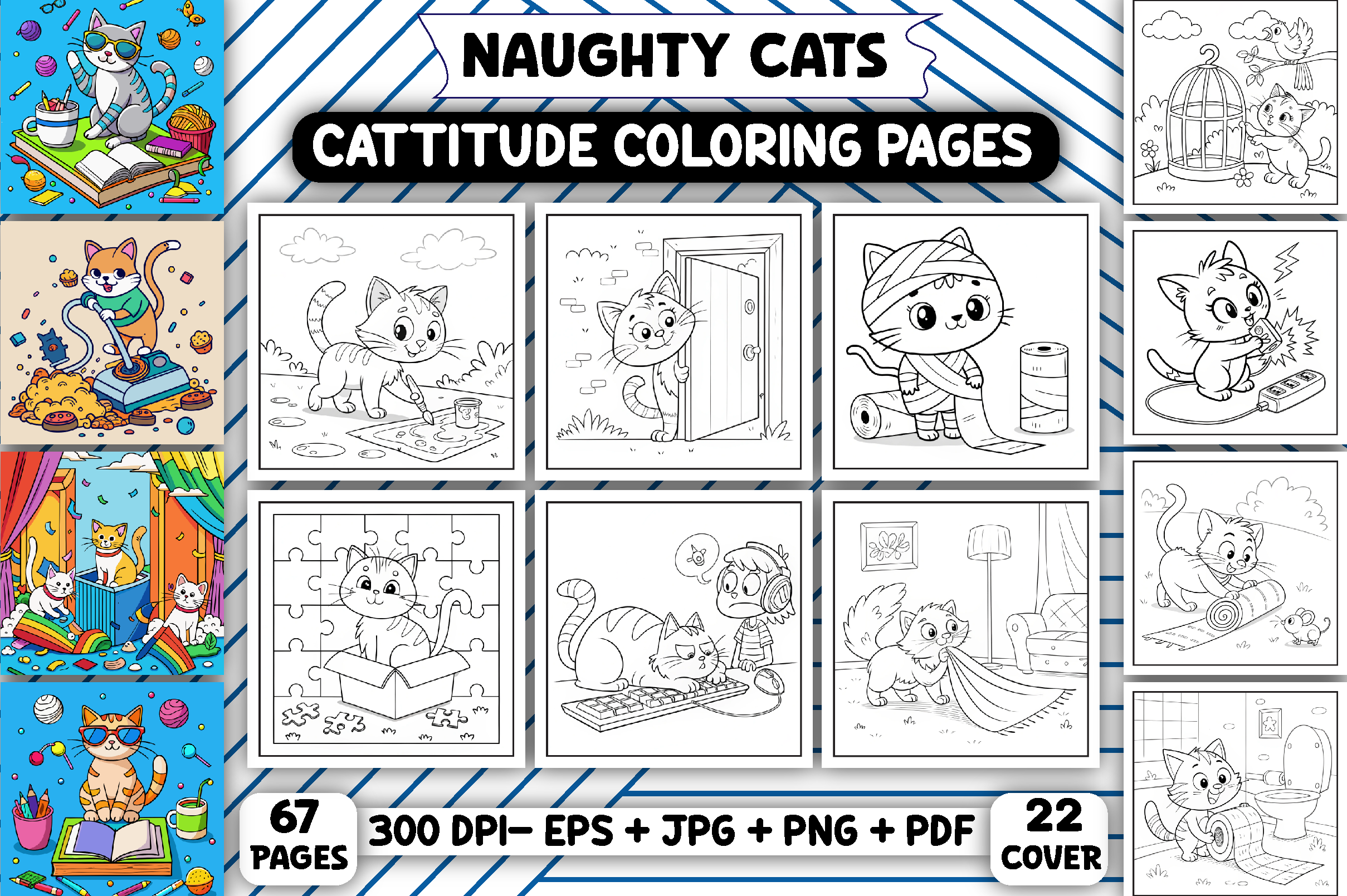 Naughty Cats Cattitude Coloring Pages